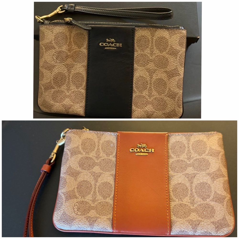 Coach Wristlets Bundle of 2 with Signature Pattern in Tan and Black